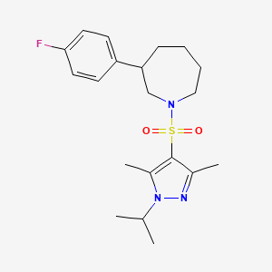 molecular formula C20H28FN3O2S B2744963 3-(4-fluorophenyl)-1-((1-isopropyl-3,5-dimethyl-1H-pyrazol-4-yl)sulfonyl)azepane CAS No. 1797726-48-7