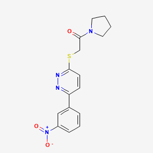 molecular formula C16H16N4O3S B2744974 2-[6-(3-Nitrophenyl)pyridazin-3-yl]sulfanyl-1-pyrrolidin-1-ylethanone CAS No. 872689-10-6