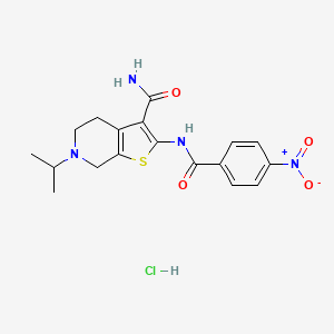 molecular formula C18H21ClN4O4S B2744975 6-Isopropyl-2-(4-nitrobenzamido)-4,5,6,7-tetrahydrothieno[2,3-c]pyridine-3-carboxamide hydrochloride CAS No. 1216565-20-6