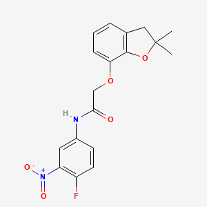 molecular formula C18H17FN2O5 B2744978 2-[(2,2-二甲基-2,3-二氢-1-苯并呋喃-7-基)氧]-N-(4-氟-3-硝基苯基)乙酰胺 CAS No. 946204-76-8