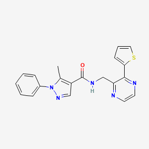 molecular formula C20H17N5OS B2744991 5-methyl-1-phenyl-N-((3-(thiophen-2-yl)pyrazin-2-yl)methyl)-1H-pyrazole-4-carboxamide CAS No. 2034239-99-9
