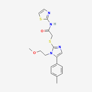 molecular formula C18H20N4O2S2 B2745013 2-((1-(2-methoxyethyl)-5-(p-tolyl)-1H-imidazol-2-yl)thio)-N-(thiazol-2-yl)acetamide CAS No. 1207021-60-0