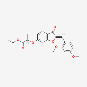 molecular formula C22H22O7 B2745014 (Z)-ethyl 2-((2-(2,4-dimethoxybenzylidene)-3-oxo-2,3-dihydrobenzofuran-6-yl)oxy)propanoate CAS No. 858769-58-1