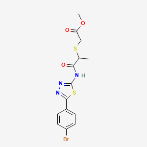 Methyl 2-((1-((5-(4-bromophenyl)-1,3,4-thiadiazol-2-yl)amino)-1-oxopropan-2-yl)thio)acetate