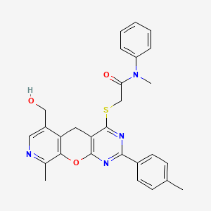 molecular formula C28H26N4O3S B2745030 2-{[6-(hydroxymethyl)-9-methyl-2-(4-methylphenyl)-5H-pyrido[4',3':5,6]pyrano[2,3-d]pyrimidin-4-yl]thio}-N-methyl-N-phenylacetamide CAS No. 892384-94-0