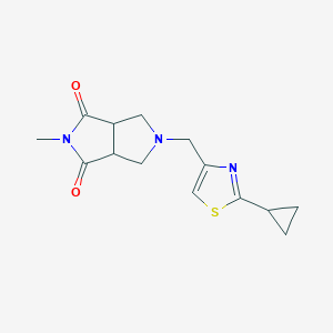 molecular formula C14H17N3O2S B2745039 5-[(2-Cyclopropyl-1,3-thiazol-4-yl)methyl]-2-methyl-3a,4,6,6a-tetrahydropyrrolo[3,4-c]pyrrole-1,3-dione CAS No. 2415453-54-0