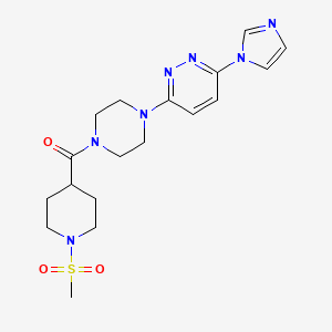 molecular formula C18H25N7O3S B2745040 (4-(6-(1H-imidazol-1-yl)pyridazin-3-yl)piperazin-1-yl)(1-(methylsulfonyl)piperidin-4-yl)methanone CAS No. 1351607-66-3