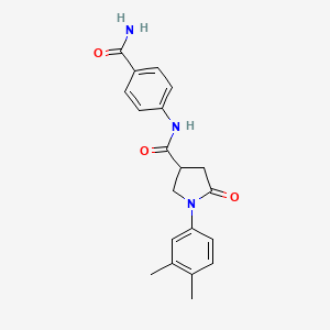 molecular formula C20H21N3O3 B2745046 4-{[1-(3,4-Dimethylphenyl)-5-oxopyrrolidin-3-yl]carbonylamino}benzamide CAS No. 892714-95-3