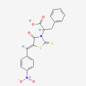 molecular formula C19H14N2O5S2 B2745051 2-[(5Z)-5-[(4-nitrophenyl)methylidene]-4-oxo-2-sulfanylidene-1,3-thiazolidin-3-yl]-3-phenylpropanoic acid CAS No. 24834-70-6