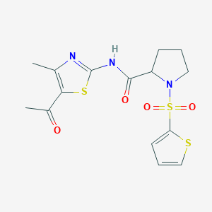 molecular formula C15H17N3O4S3 B2745055 N-(5-acetyl-4-methylthiazol-2-yl)-1-(thiophen-2-ylsulfonyl)pyrrolidine-2-carboxamide CAS No. 1008668-10-7
