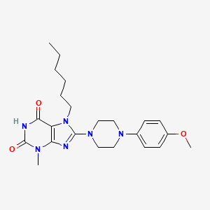molecular formula C23H32N6O3 B2745061 7-己基-8-(4-(4-甲氧基苯基)哌嗪-1-基)-3-甲基-1H-嘧啶-2,6(3H,7H)-二酮 CAS No. 714932-16-8