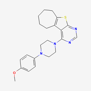 molecular formula C22H26N4OS B2745064 3-[4-(4-Methoxyphenyl)piperazin-1-yl]-8-thia-4,6-diazatricyclo[7.5.0.0^{2,7}]tetradeca-1(9),2,4,6-tetraene CAS No. 727689-04-5