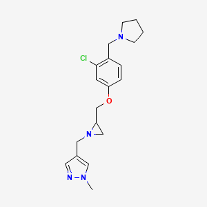 molecular formula C19H25ClN4O B2745065 4-[[2-[[3-Chloro-4-(pyrrolidin-1-ylmethyl)phenoxy]methyl]aziridin-1-yl]methyl]-1-methylpyrazole CAS No. 2418643-78-2