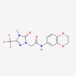 molecular formula C14H13F3N4O4 B2745089 N-(2,3-dihydrobenzo[b][1,4]dioxin-6-yl)-2-(4-methyl-5-oxo-3-(trifluoromethyl)-4,5-dihydro-1H-1,2,4-triazol-1-yl)acetamide CAS No. 1421444-47-4
