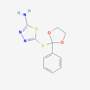 molecular formula C11H11N3O2S2 B274510 5-[(2-Phenyl-1,3-dioxolan-2-yl)sulfanyl]-1,3,4-thiadiazol-2-amine 