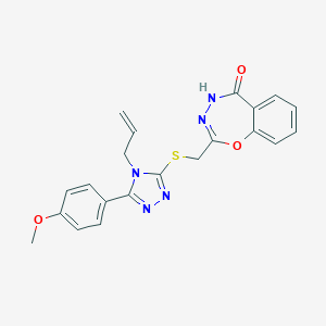 molecular formula C21H19N5O3S B274511 2-({[5-(4-methoxyphenyl)-4-(prop-2-en-1-yl)-4H-1,2,4-triazol-3-yl]sulfanyl}methyl)-1,3,4-benzoxadiazepin-5(4H)-one 