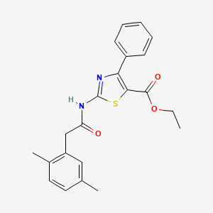 molecular formula C22H22N2O3S B2745112 乙基 2-(2-(2,5-二甲基苯基)乙酰胺基)-4-苯基噻唑-5-甲酸酯 CAS No. 921579-99-9