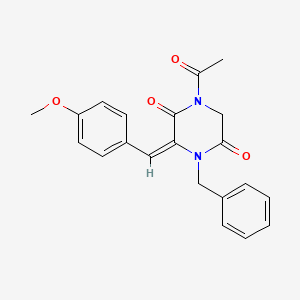 molecular formula C21H20N2O4 B2745115 (3E)-1-乙酰基-4-苄基-3-[(4-甲氧基苯基)甲基亚甲基]哌嗪-2,5-二酮 CAS No. 338401-99-3