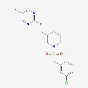 molecular formula C18H22ClN3O3S B2745117 2-[[1-[(3-Chlorophenyl)methylsulfonyl]piperidin-3-yl]methoxy]-5-methylpyrimidine CAS No. 2380011-04-9