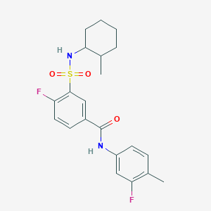 molecular formula C21H24F2N2O3S B2745132 4-氟-N-(3-氟-4-甲基苯基)-3-[(2-甲基环己基)磺酰胺]苯甲酰胺 CAS No. 451508-08-0