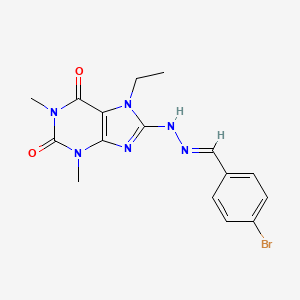 molecular formula C16H17BrN6O2 B2745135 (E)-8-(2-(4-bromobenzylidene)hydrazinyl)-7-ethyl-1,3-dimethyl-1H-purine-2,6(3H,7H)-dione CAS No. 374916-08-2