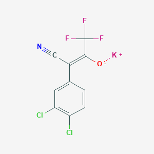 molecular formula C10H3Cl2F3KNO B2745139 Potassium;(E)-1-cyano-1-(3,4-dichlorophenyl)-3,3,3-trifluoroprop-1-en-2-olate CAS No. 2377066-64-1