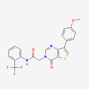 molecular formula C22H16F3N3O3S B2745141 2-[7-(4-甲氧基苯基)-4-氧代噻吩[3,2-d]嘧啶-3(4H)-基]-N-[2-(三氟甲基)苯基]乙酰胺 CAS No. 1206990-57-9