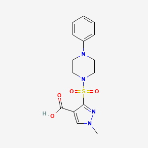 molecular formula C15H18N4O4S B2745176 1-methyl-3-[(4-phenylpiperazino)sulfonyl]-1H-pyrazole-4-carboxylic acid CAS No. 1574615-02-3