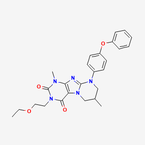 molecular formula C26H29N5O4 B2745180 3-(2-ethoxyethyl)-1,7-dimethyl-9-(4-phenoxyphenyl)-6,7,8,9-tetrahydropyrimido[2,1-f]purine-2,4(1H,3H)-dione CAS No. 876151-74-5