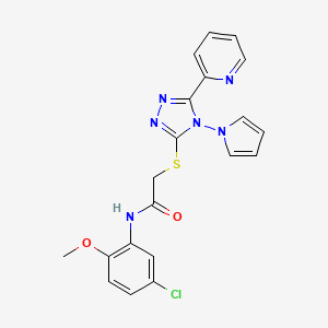 molecular formula C20H17ClN6O2S B2745182 N-(5-chloro-2-methoxyphenyl)-2-{[5-(pyridin-2-yl)-4-(1H-pyrrol-1-yl)-4H-1,2,4-triazol-3-yl]sulfanyl}acetamide CAS No. 886937-52-6