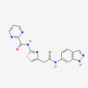 molecular formula C17H13N7O2S B2745197 N-(4-(2-((1H-吲唑-6-基)氨基)-2-氧乙基)噻唑-2-基)嘧啶-2-羧酰胺 CAS No. 1286700-17-1