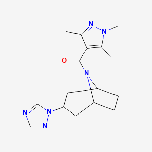 molecular formula C16H22N6O B2745205 ((1R,5S)-3-(1H-1,2,4-triazol-1-yl)-8-azabicyclo[3.2.1]octan-8-yl)(1,3,5-trimethyl-1H-pyrazol-4-yl)methanone CAS No. 2320148-10-3