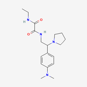molecular formula C18H28N4O2 B2745222 N1-(2-(4-(二甲基氨基)苯基)-2-(吡咯啉-1-基)乙基)-N2-乙基草酰胺 CAS No. 941975-95-7