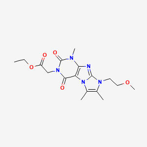 molecular formula C17H23N5O5 B2745223 ethyl 2-(8-(2-methoxyethyl)-1,6,7-trimethyl-2,4-dioxo-1H-imidazo[2,1-f]purin-3(2H,4H,8H)-yl)acetate CAS No. 887874-72-8