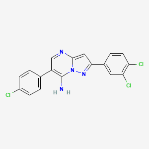 molecular formula C18H11Cl3N4 B2745228 6-(4-Chlorophenyl)-2-(3,4-dichlorophenyl)pyrazolo[1,5-a]pyrimidin-7-amine CAS No. 691873-05-9