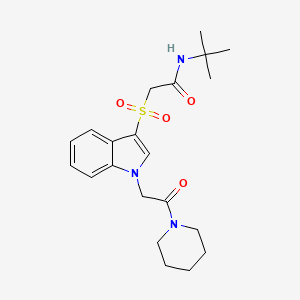 molecular formula C21H29N3O4S B2745236 N-(叔丁基)-2-((1-(2-氧代-2-(哌啶-1-基)乙基)-1H-吲哚-3-基)磺酰)乙酰胺 CAS No. 878058-55-0