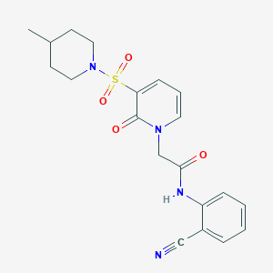 molecular formula C20H22N4O4S B2745239 N-(2-cyanophenyl)-2-{3-[(4-methylpiperidin-1-yl)sulfonyl]-2-oxo-1,2-dihydropyridin-1-yl}acetamide CAS No. 1251562-34-1