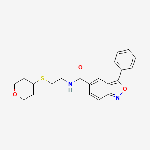molecular formula C21H22N2O3S B2745254 3-phenyl-N-(2-((tetrahydro-2H-pyran-4-yl)thio)ethyl)benzo[c]isoxazole-5-carboxamide CAS No. 2034525-33-0