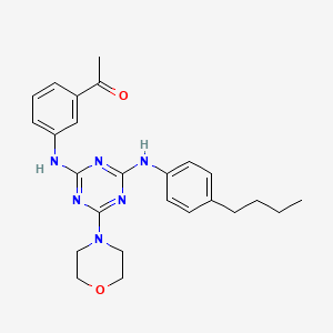 molecular formula C25H30N6O2 B2745257 1-(3-((4-((4-Butylphenyl)amino)-6-morpholino-1,3,5-triazin-2-yl)amino)phenyl)ethanone CAS No. 898618-45-6