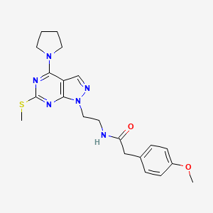 molecular formula C21H26N6O2S B2745273 2-(4-甲氧苯基)-N-(2-(6-(甲硫基)-4-(吡咯啶-1-基)-1H-吡唑并[3,4-d]嘧啶-1-基)乙基)乙酰胺 CAS No. 941942-10-5