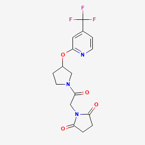 molecular formula C16H16F3N3O4 B2745278 1-(2-Oxo-2-(3-((4-(trifluoromethyl)pyridin-2-yl)oxy)pyrrolidin-1-yl)ethyl)pyrrolidine-2,5-dione CAS No. 2034444-77-2