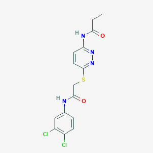 molecular formula C15H14Cl2N4O2S B2745281 N-(6-((2-((3,4-dichlorophenyl)amino)-2-oxoethyl)thio)pyridazin-3-yl)propionamide CAS No. 1021026-22-1