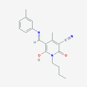 molecular formula C19H21N3O2 B2745303 (Z)-1-丁基-4-甲基-2,6-二氧代-5-((间甲苯氨基)甲亚)-1,2,5,6-四氢吡啶-3-碳腈 CAS No. 882115-24-4