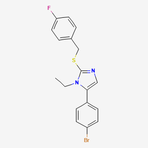 molecular formula C18H16BrFN2S B2745309 5-(4-bromophenyl)-1-ethyl-2-((4-fluorobenzyl)thio)-1H-imidazole CAS No. 1206991-25-4