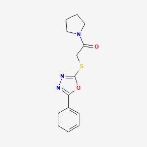 molecular formula C14H15N3O2S B2745311 2-[(2-氧代-2-吡咯啉-1-基乙基)硫基]-5-苯基-1,3,4-噁二唑 CAS No. 484694-46-4