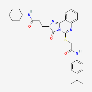 molecular formula C30H35N5O3S B2745328 N-cyclohexyl-3-{3-oxo-5-[({[4-(propan-2-yl)phenyl]carbamoyl}methyl)sulfanyl]-2H,3H-imidazo[1,2-c]quinazolin-2-yl}propanamide CAS No. 1037222-80-2
