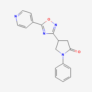 molecular formula C17H14N4O2 B2745333 1-Phenyl-4-(5-pyridin-4-yl-1,2,4-oxadiazol-3-yl)pyrrolidin-2-one CAS No. 1172451-61-4