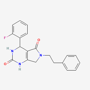 molecular formula C20H18FN3O2 B2745335 4-(2-fluorophenyl)-6-phenethyl-3,4,6,7-tetrahydro-1H-pyrrolo[3,4-d]pyrimidine-2,5-dione CAS No. 941999-73-1