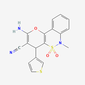 molecular formula C17H13N3O3S2 B2745338 2-Amino-6-methyl-4-(3-thienyl)-4,6-dihydropyrano[3,2-c][2,1]benzothiazine-3-carbonitrile 5,5-dioxide CAS No. 893290-72-7