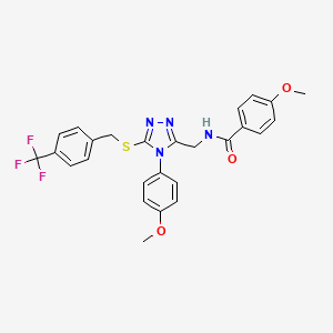 molecular formula C26H23F3N4O3S B2745345 4-methoxy-N-((4-(4-methoxyphenyl)-5-((4-(trifluoromethyl)benzyl)thio)-4H-1,2,4-triazol-3-yl)methyl)benzamide CAS No. 476431-55-7